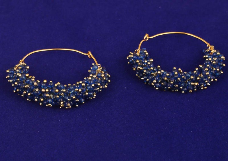 Touchstone Indian Bollywood Outstanding young choice blue beads Designer Jewelry Earrings In Gold Tone For Women. - Image 3